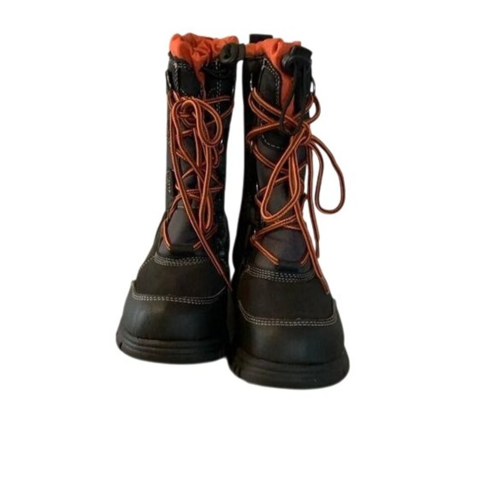 The Childrens Place Black & Orange Lace-Up Winter Boots Size 1 Durable & Warm Fo